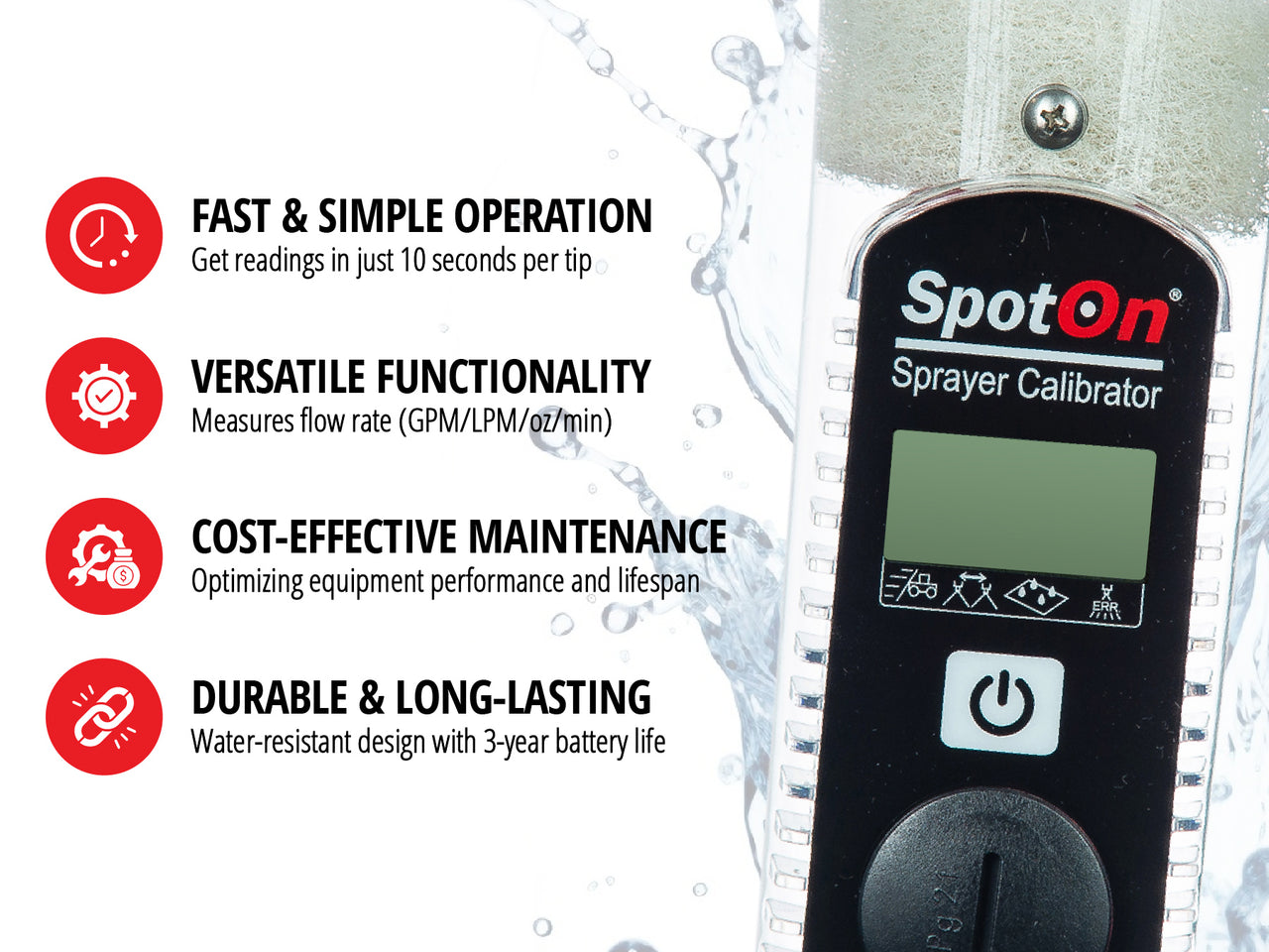 SpotOn SC-2 Sprayer Calibrator - Quickly Check Flow Rate of Sprayer Nozzles. Digital Nozzle Flow Meter for Precise Chemical Application - Pesticide & Fertilizer Rate Calculator -