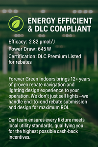 Thumbnail for New! CTB-6 Bar 720W Integrated Driver-on-Board LED Grow Light – 2.6 µmol/J Full-Spectrum, ETL & DLC Listed, Plug-and-Grow Design for 4×4 Canopy. 220V+ input. No 110V.