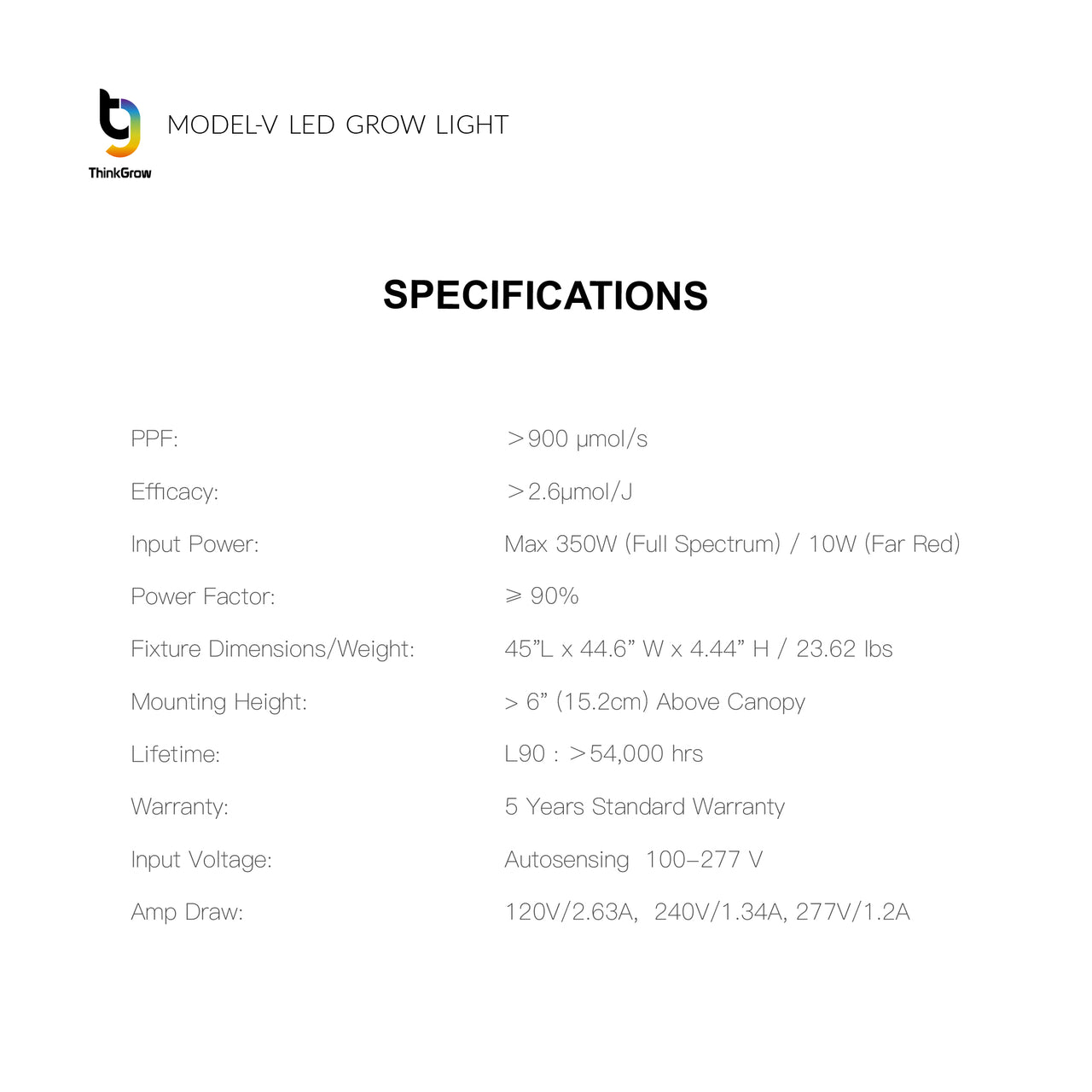 ThinkGrow Model-V 350 Watt LED Grow Light for Veg